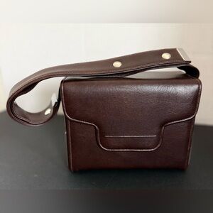 DELILL Brown Leather Metal Box Adjustable Strap Camera Flap Bag Vintage RARE VTG